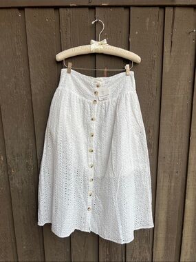 White Eyelet Lace Button-Front Maxi Skirt